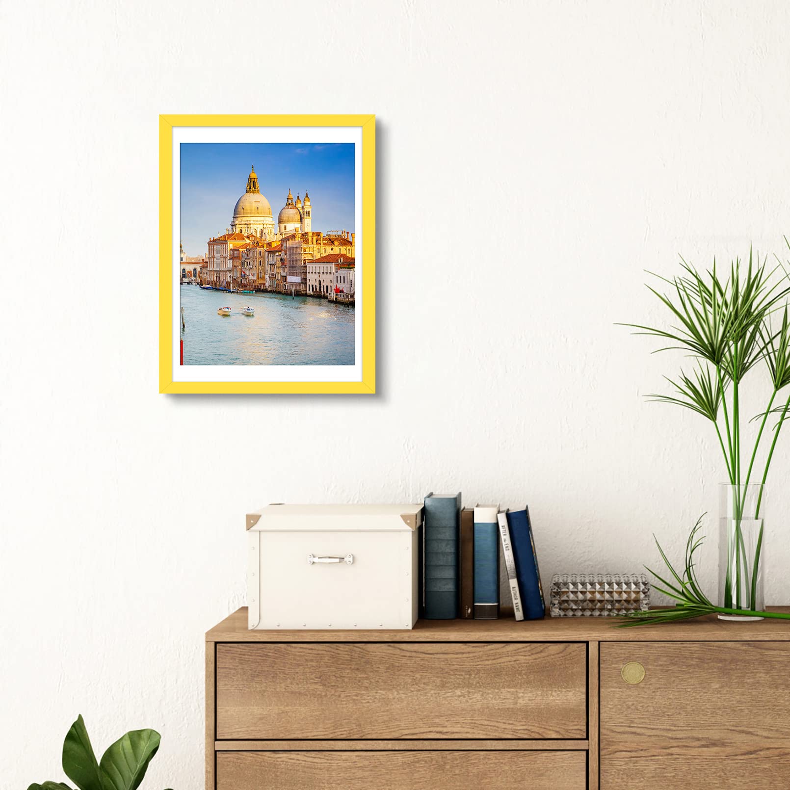 wyooxoo 12x16 Picture Frame Yellow Made of Solid Wood Photo Frames Display Pictures 11x14 with Mat or 12x16 Without Mat Colorful